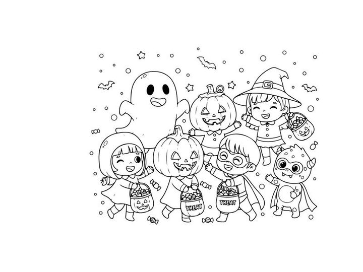 Halloween kids trick or treat group vector illustration flat design