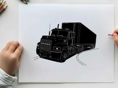Silhouette of a semi truck on the road