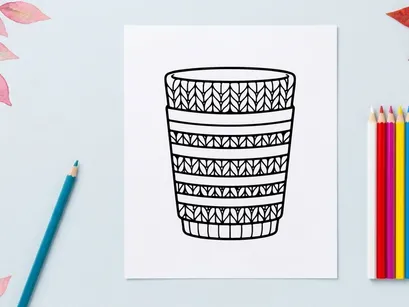 Hand drawn Christmas mug doodle with festive knitted sweater pattern for holiday design