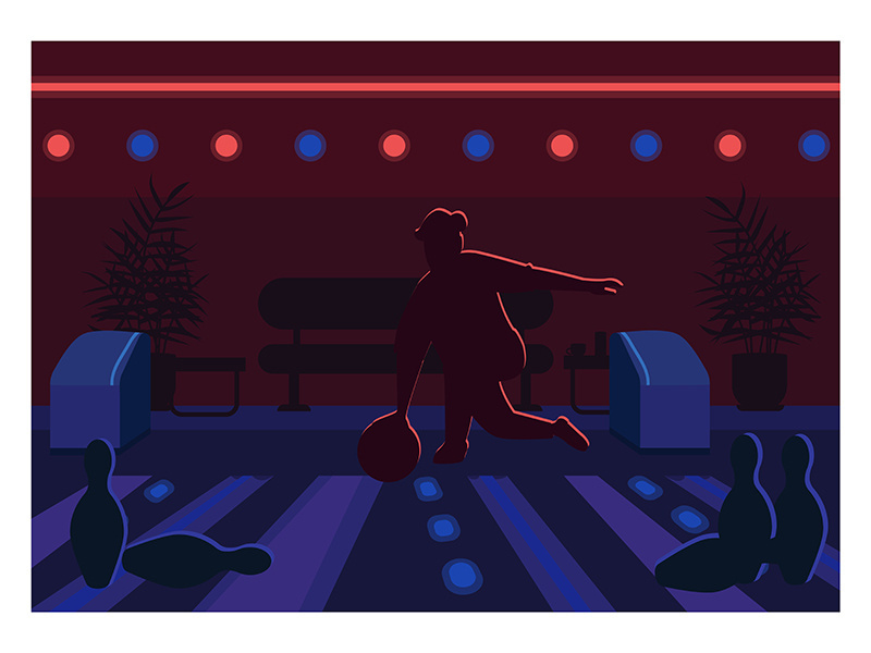 Bowling alley flat color vector illustration