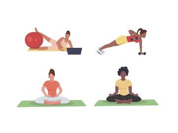 Women exercising flat color vector faceless character set preview picture