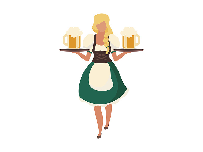 German girl holding large beer glasses semi flat color vector character