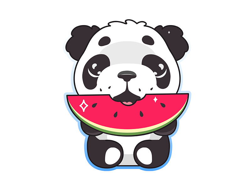 Cute panda eating watermelon kawaii cartoon vector character