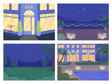 Nighttime scenes illustrations set preview picture