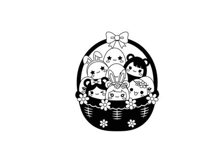 Cute easter basket with cartoon animal friends in silhouette