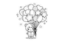 Girl holding balloons celebration joy vector illustration