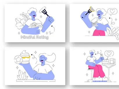 10 Mindful Eating Vector Illustration