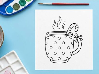 Steaming hot coffee mug with candy cane handle for festive Christmas morning celebration