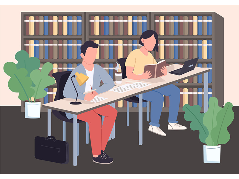 Classroom, library flat color vector illustration