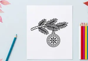 Bússola de Natal desenhada à mão com galhos de pinheiro e design de enfeite festivo