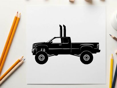 Silhouette of a black pickup truck with exhaust pipes