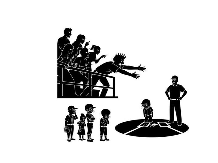 Silhouette of a baseball game with players and spectators