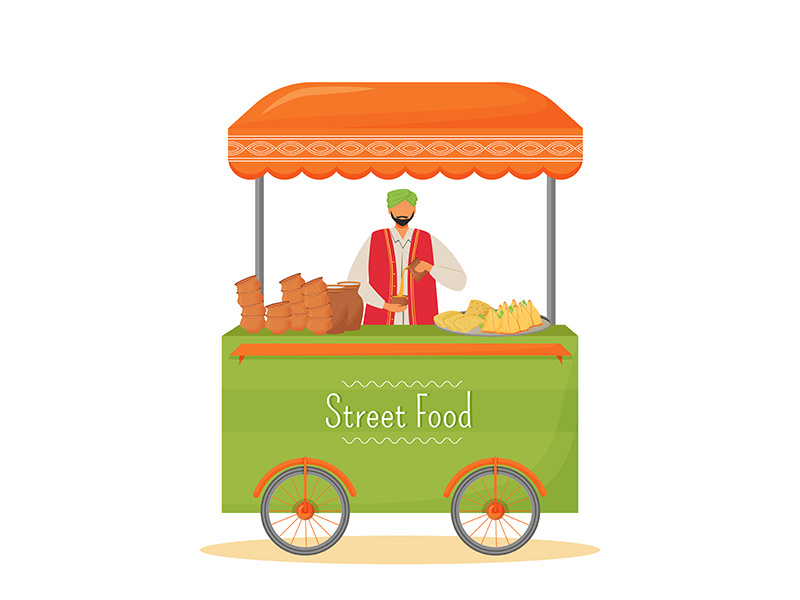 Street food seller flat color vector faceless character