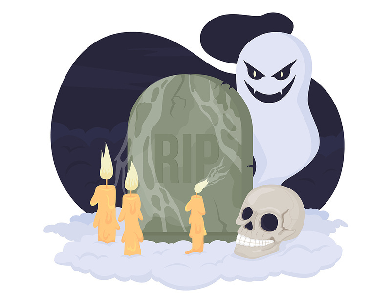 Tombstone spooky decor for Halloween vector isolated illustration