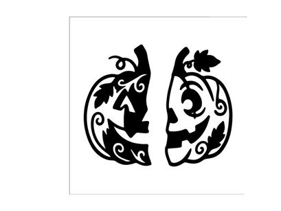 Decorative Halloween Pumpkin Face Illustration with Swirling Patterns
