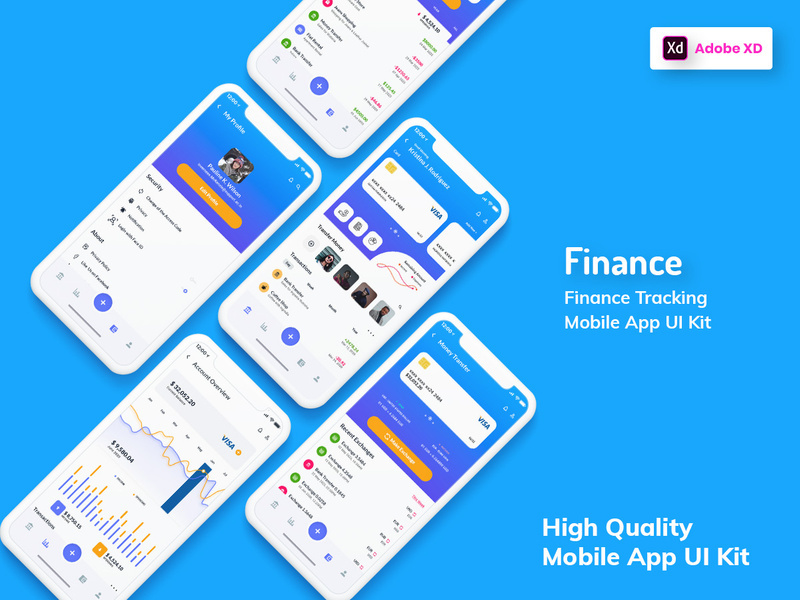 Finance Tracking Mobile App UI Kit Light Version (XD)