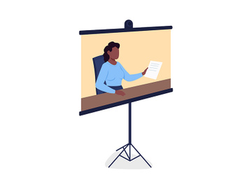 Portable screen with online course displaying flat color vector object preview picture