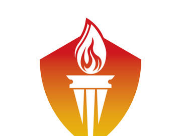 Burning Torch Fire Flame with Pillar column logo design preview picture