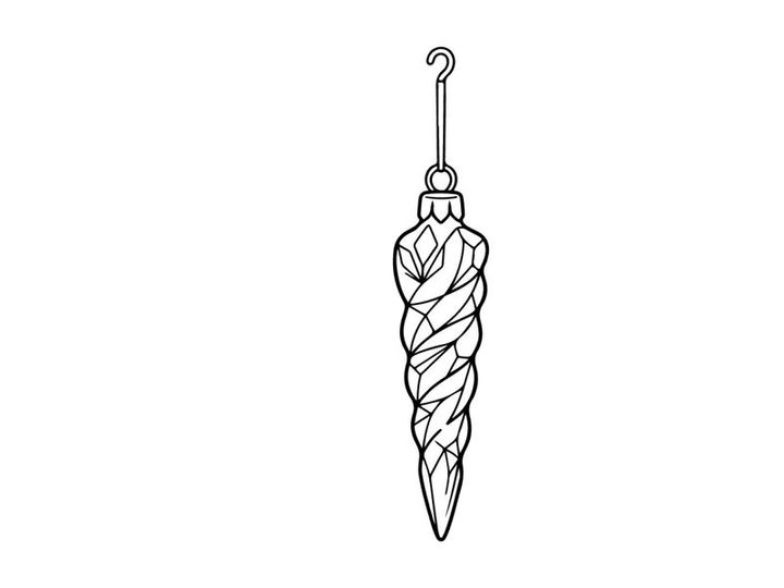 Christmas icicle ornament line art illustration, isolated festive holiday decoration icon.