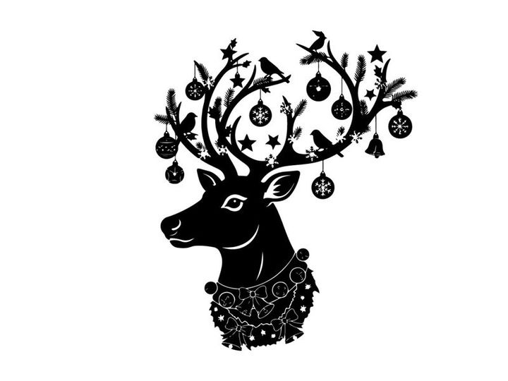 Christmas reindeer silhouette with ornaments and red nose