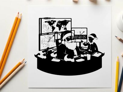 Santa claus in a high tech lair silhouette