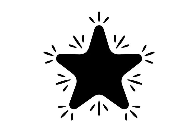 Schwarzes Stern-Icon mit strahlenden Glitzer-Effekten isoliert auf weißem Hintergrund