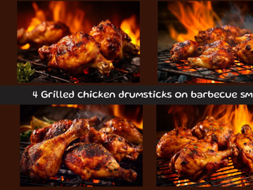 Grilled chicken drumsticks on barbecue smoky preview picture