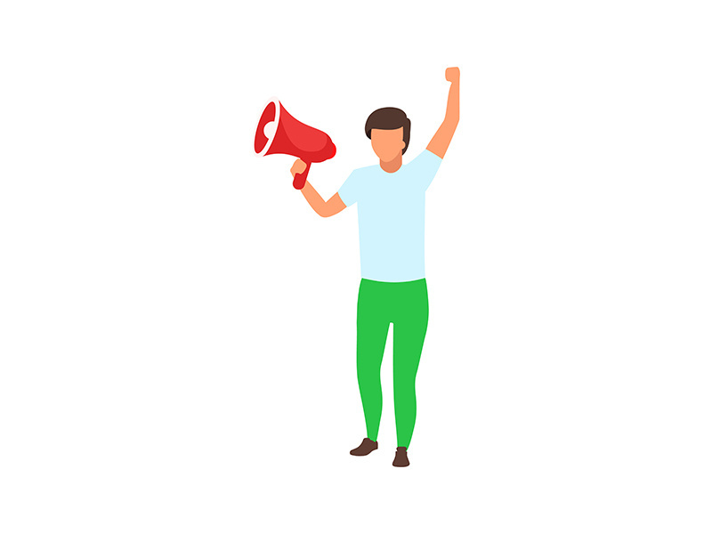 Male activist with loudspeaker semi flat color vector character