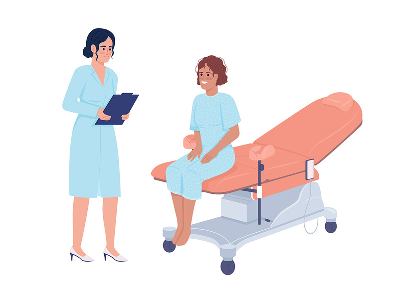 Patient at gynecologist consultation semi flat color vector characters