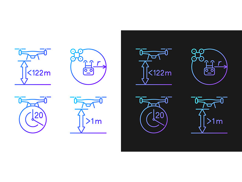 Drone manage gradient manual label icons set for dark and light mode