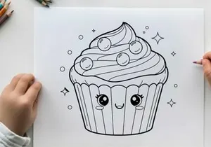 Cute cupcake with face vector illustration flat design