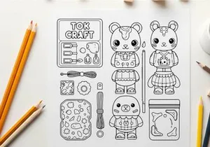 Cute bear tok craft DIY kit vector illustration flat design