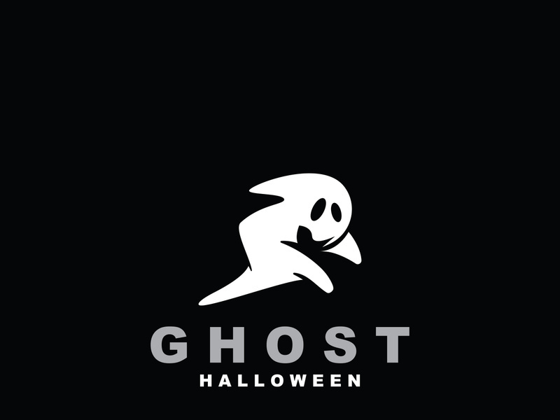 Ghost Logo, Simple Halloween Devil Design Illustration Template Black Background