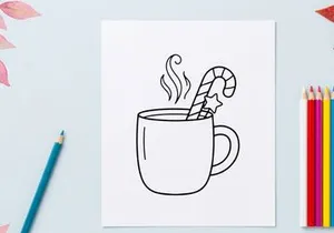 Mug Natal dengan ilustrasi seni garis permen tongkat untuk desain kartu ucapan hari raya