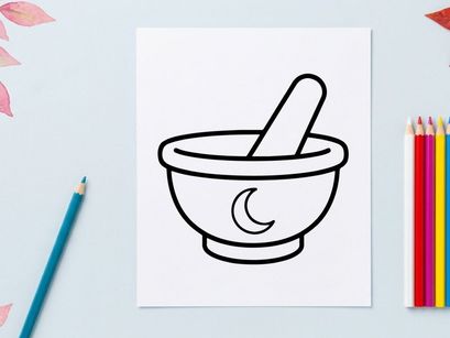 Mortar and pestle grinding herbs for natural remedies. Traditional apothecary tool for crushing spices and medicinal plants.
