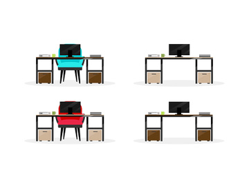 Computer table flat color vector objects set preview picture