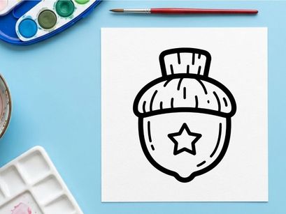 Acorn icon with a star symbol. Simple line art illustration of a nut for autumn design.