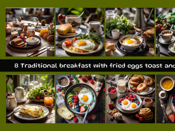 Traditional breakfast with fried eggs toast and salad on the plate preview picture