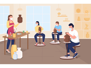 Pottery class during pandemic flat color vector illustration preview picture