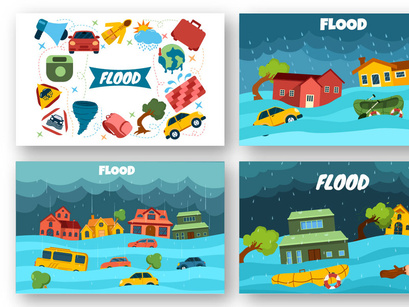 6 Floods Vector Illustration