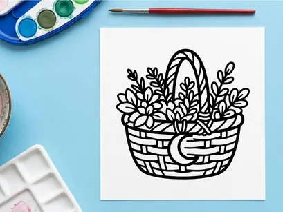 Cesta tejida a mano llena de lirios blancos. Ilustración de regalo floral para celebraciones y decoración.