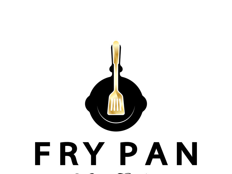 frying pan and spatula logo, kitchen cooking equipment, for business, company, restaurant
