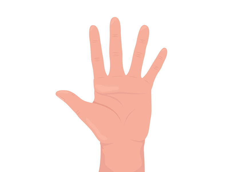 Palm with spread fingers semi flat color vector hand gesture