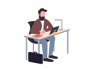 Man working at home flat color vector faceless character preview picture