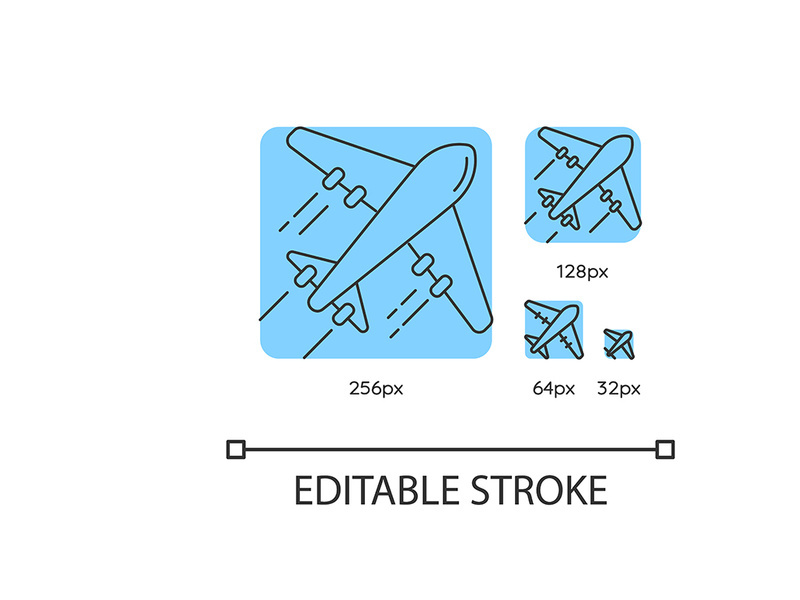 Airplane blue linear icons set