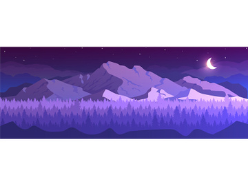 Mountains at night flat color vector illustration preview picture