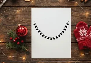 Black silhouette of hanging string lights isolated on a white background