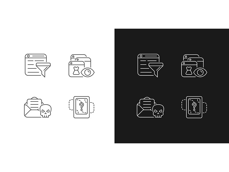 Network surveillance linear icons set for dark and light mode