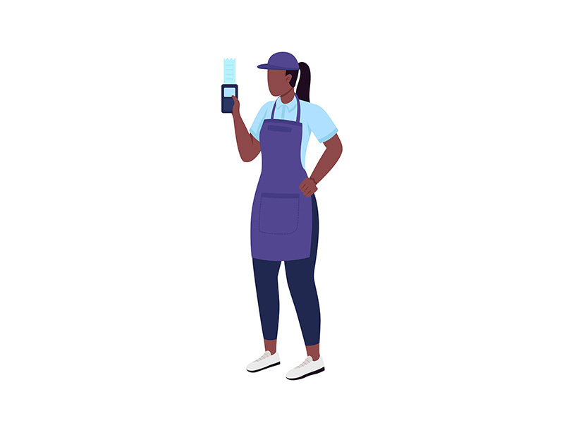 African american female cashier flat color vector faceless character
