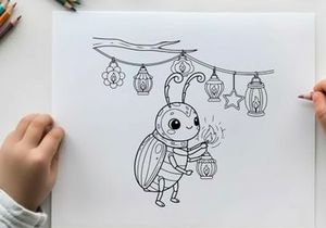 Cute alien holding lantern vector illustration flat design